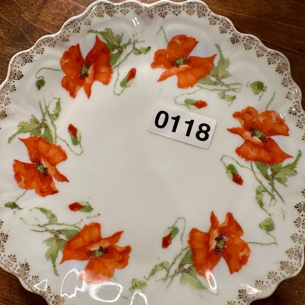 Bavarian China Plate PUNCH Poppies Vintage Romance Dainty Gold Lace Accents